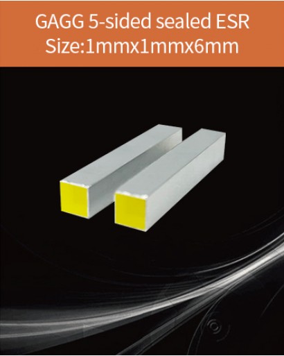 GAGG Ce scintillation crystal, GAGG Ce crystal, GAGG scintillator, Ce:Gd3Al2Ga3O12 crystal, 1x1x6mm with ESR reflective coating