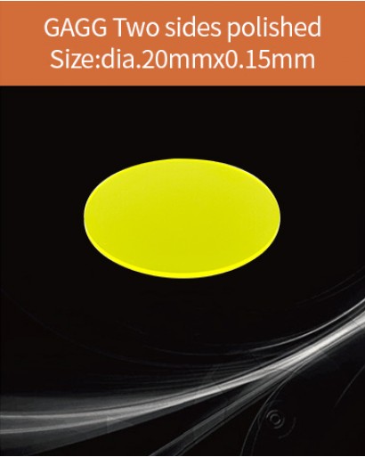 GAGG Ce scintillation crystal, GAGG Ce crystal, GAGG scintillator, Ce:Gd3Al2Ga3O12 crystal, dia.20x0.15mm