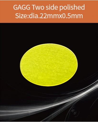 GAGG Ce scintillation crystal, GAGG Ce crystal, GAGG scintillator, Ce:Gd3Al2Ga3O12 crystal, dia.22x0.5mm